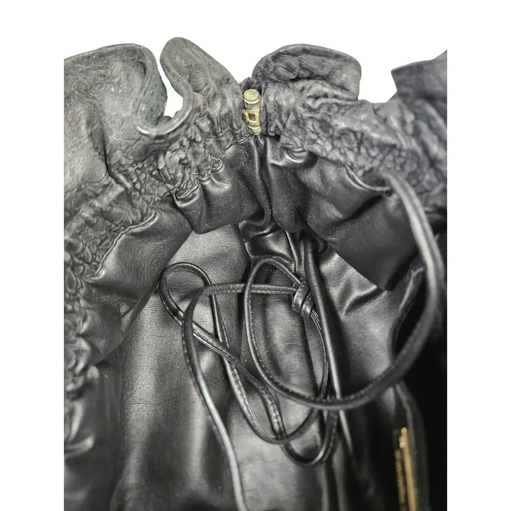 80s Black Leather Patchwork Ruched Reversible Cross Body Clutch Tassle Viva Bag